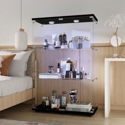 Syemin Decorative Storage Cabinets Glass Storage Cabinet, Glass Display Cabinet 4-Shelf, Glass Display Storage Cabinet, Black, 30.91"*13.58"*49.29"
