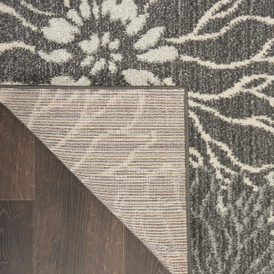Charcoal and Blue Floral Synthetic Rectangular Area Rug