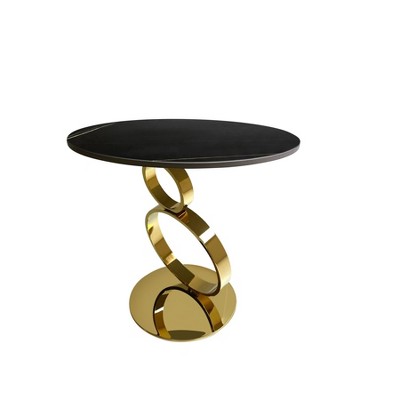 HomeRoots 21" Black And Gold Stone And Stainless Steel Round Pedestal End Table