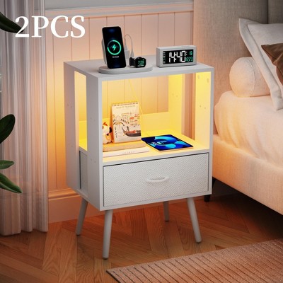 Dolonm 2 Pack Nightstand with Charging Station & Remote LED, 3  Drawers Bedside Table (UL/EPA Certified)