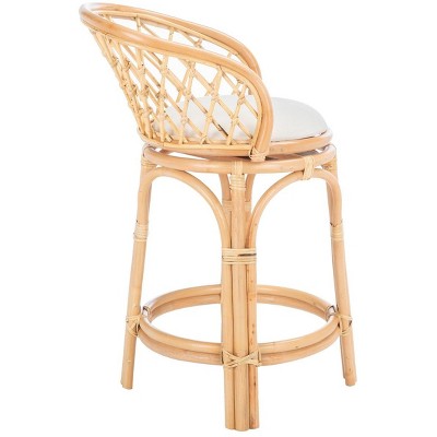 Natural Rattan Counter Stool with White Linen Cushion