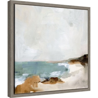 16'' Square Teal and Sepia Canvas Beach Landscape Print