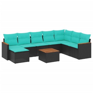 vidaXL Patio Sofa Set Poly Rattan, Polyester, Steel 8 Piece - Black With Table - 1 of 4
