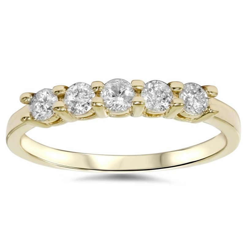 Pompeii3 3/4ct Diamond 5-Stone Wedding Anniversary 14K Yellow Gold Ring, 1 of 6