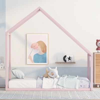 Vynxaria Twin Size Metal House Bed with Trundle - Stylish & Space-Saving Solution
