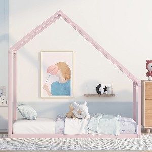 Vynxaria Twin Size Metal House Bed with Trundle - Stylish & Space-Saving Solution - 1 of 4