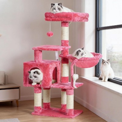 Cat Tower Condo for Indoor Cats, Cat House with Padded Plush Perch, Cozy Hammock