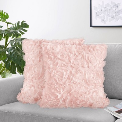Blush Pink Floral Rose Square Throw Pillow Set