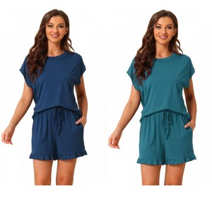 INSPIRE CHIC Women's 2 Pcs Summer Soft Short-Sleeve Tee with Ruffled Shorts Lounge Pajama Set - 1 of 4