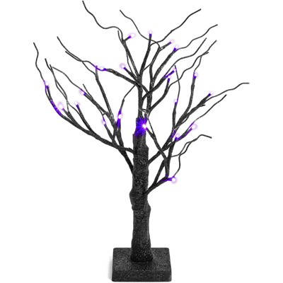 Spooky Central Halloween Tree LED Light Up Halloween Home Décor Decorations, Purple, 18 inches