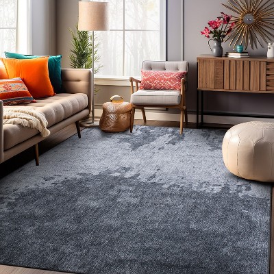 Gray Abstract Flat Woven Machine Washable Area Rug