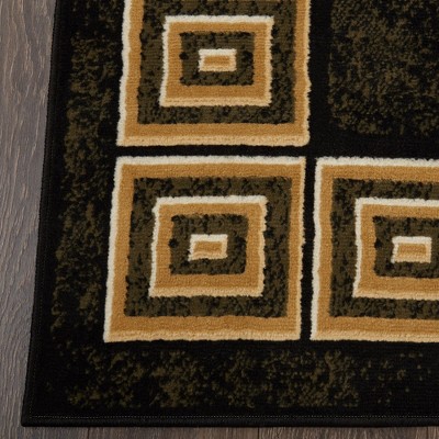Black Geometric Memory Foam Stain-Resistant Area Rug