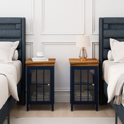 Cierra Nightstand with Storage Cabinet and Solid Wood Tabletop, Sofa Side Coffee Table for Bedroom and Living Room - The Pop Home