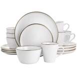 16pc Arthur Stoneware Dinnerware Set with Rim Matte White/Gold - Elama