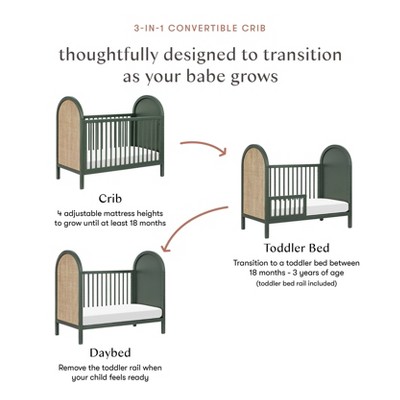 Forest Green and Natural Cane 3-in-1 Convertible Crib