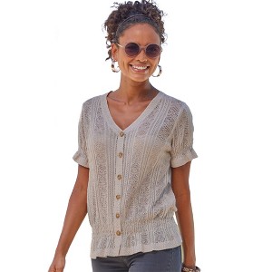 Women's Short Sleeve Open Knit Top - LASCANA - 1 of 4