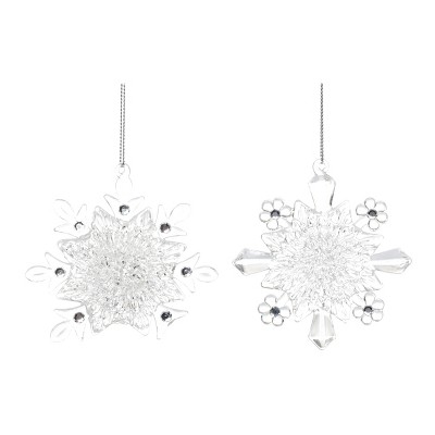 Transpac Glass Decorative Silver Snowflake Ornament Set of 2 Christmas Home Decorations
