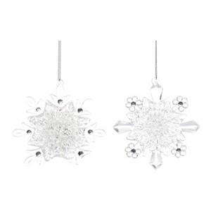 Transpac Glass Decorative Silver Snowflake Ornament Set of 2 Christmas Home Decorations - 1 of 1