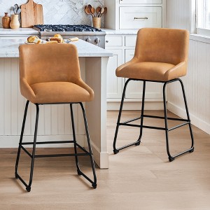 Arceso Swivel Bar Stools Set of 2, 26 Inch Upholstered Barstools with Backs, Modern Faux Leather Counter Height Bar Stool, Brown Counter Stools - 1 of 4