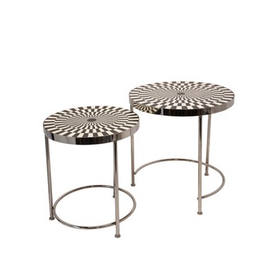 2pc 19"/21" Metal Geometric Side Tables Black/White - Sagebrook Home