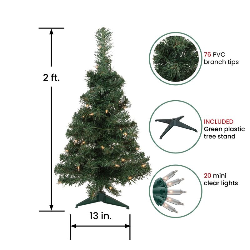 Northlight 2' Pre-Lit Slim Blackwater Fir Artificial Christmas Tree - Clear Lights, 3 of 8