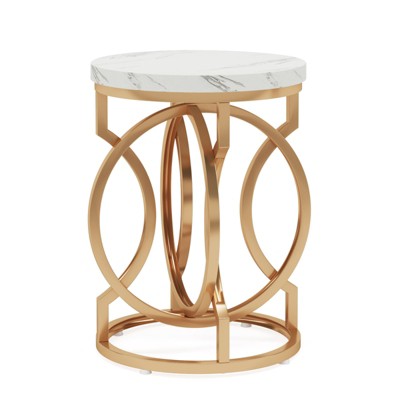 SEVOBAL End Tables Round Accent Side Table Marble Style Top with Elegant Metal Base for Living Room Bedroom , White Gold, 22.44"*26.38"*6.69"