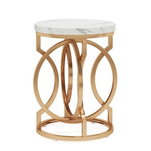 SEVOBAL End Tables Round Accent Side Table Marble Style Top with Elegant Metal Base for Living Room Bedroom , White Gold, 22.44"*26.38"*6.69" - 1 of 4