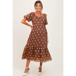 Pinkblush Brown Floral Embroidered Tiered Maternity Midi Dress - 1 of 3