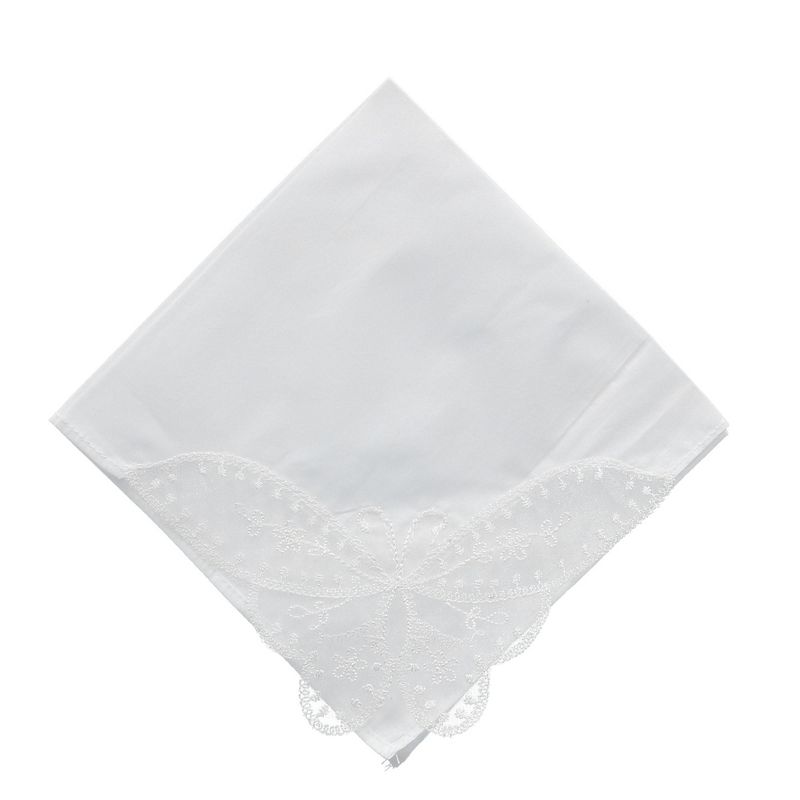 CTM Women's Butterfly Corner Lace Handkerchief, 1 of 4