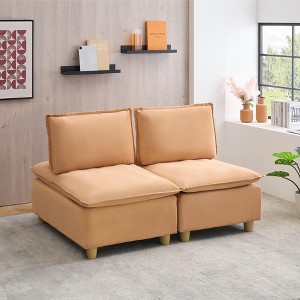 CAVINAS Home Sofa Chair Living Room, Featuring A Fashionable And Minimalist Style, 58-Inch Double Seat Sofa in Pumpkin-Colored Flannel - 1 of 4