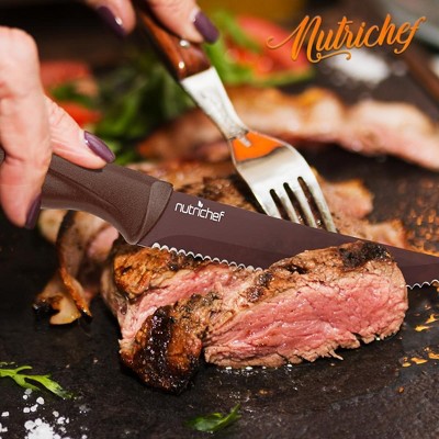 NutriChef 8-Piece Brown Stainless Steel Steak Knife Set