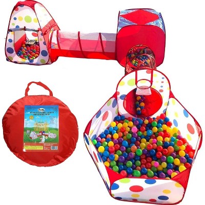 Playz 5pc Play Tents, Ball Pit & Crawl Tunnels Bundle for Kids, Baby & Toddlers with Red Polka Dots