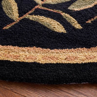 Black Floral Hand Hooked Wool Round Rug, 8'