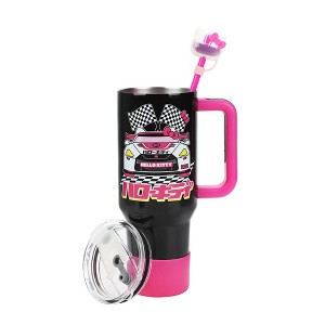 Hello Kitty Race Car 40 Oz Black & Pink Stainless Steel Tumbler With Handle - 1 of 4