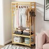 Artloge 3 Tier Wooden Clothes Rail Mobile Garment Rack Stand Heavy Duty Clothing Coat Shoes Bags Rack with Hooks & Wheels for Bedroom Home Storage - 2 of 4
