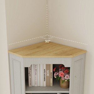 Gulches 68" Tall Corner Storage Cabinet - Antique White Farmhouse Cabinet with 1 Door, 1 Drawer & Adjustable Shelf, Freestanding for Living Room - 1 of 4