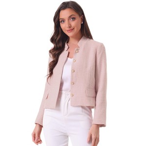INSPIRE CHIC Women's Plaid Tweed Long Sleeve Button Down Work Office Short Jacket - 1 of 4