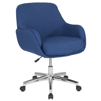 Merrick Lane Ergonomic Executive Style Mid-Back Office Chair with Adjustable Height And 360° Swivel in Blue Fabric Upholstery