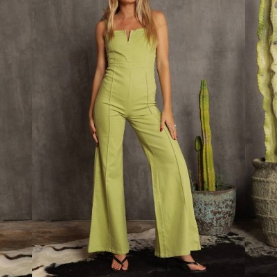 Women's Denim V Neck Jumpsuit - Blue Buttercup