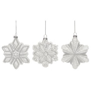 Transpac Glass 5.375 in. Clear Christmas Snowflake Ornament Set of 3 - 1 of 2