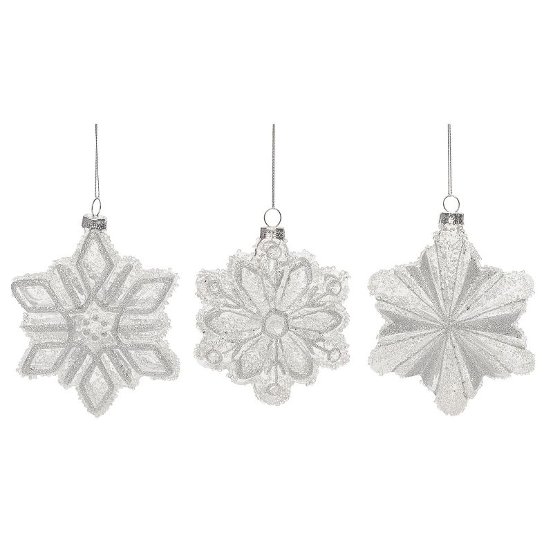 Transpac Glass 5.375 in. Clear Christmas Snowflake Ornament Set of 3, 1 of 2