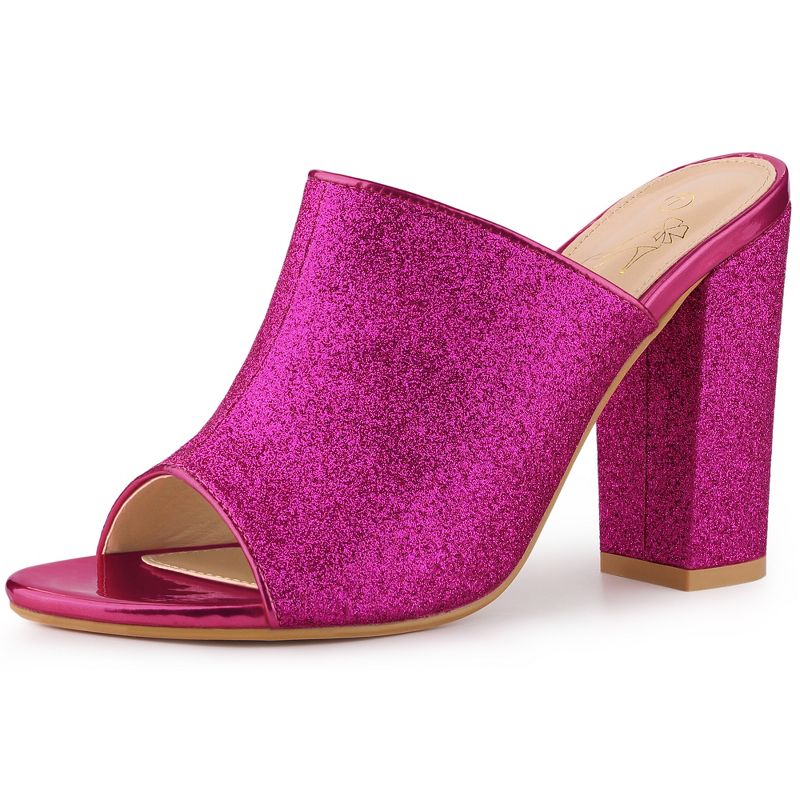 Perphy Women's Glitter Slip-on Chunky Heels Mule Sandal, 1 of 5