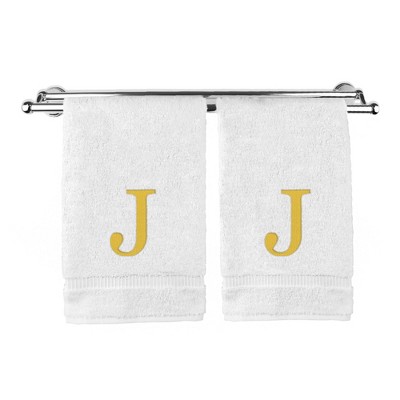 BC BARE COTTON Monogrammed Hand Towel, 100% Turkish Cotton - Set of 2 - White - Gold Block