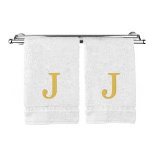 BC BARE COTTON Monogrammed Hand Towel, 100% Turkish Cotton - Set of 2 - White - Gold Block - 1 of 4
