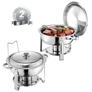 Chafing Dish Buffet Set, 5 Qt 2-Pack, Stainless Steel Round Chafer with Full-Size Pans, Folding Stand & Lid Holder for Weddings, Parties & Banquets - 1 of 4