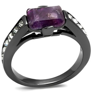 Slickblue Stainless Steel Women's Ring IP Gun Black with Synthetic Amethyst Crystal Stone Size 5-10 - 1 of 4