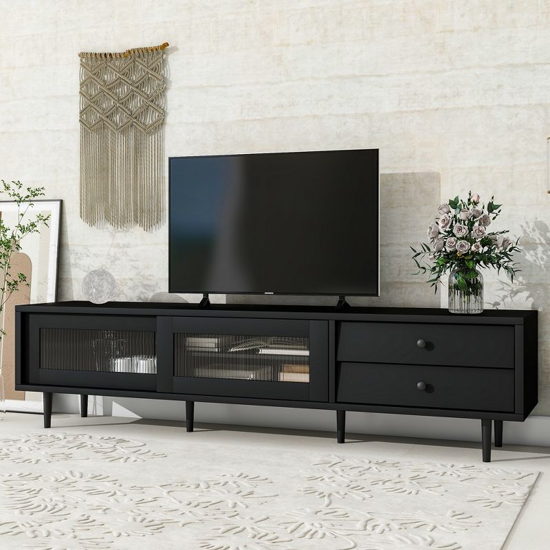 Chic and Elegant TV Stand with Sliding Fluted Glass Door And Tilt Drawer Media Console to Fit TVs Up to 75" - ModernLuxe, 1 of 13