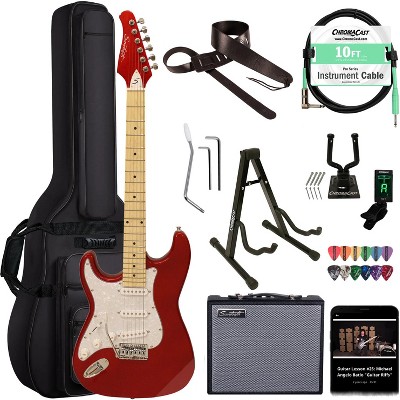 Sawtooth Left-Handed Candy Apple Red ES Series Electric Guitar w/ White Pearloid Pickguard - Includes: Accessories, Amp & Gig Bag