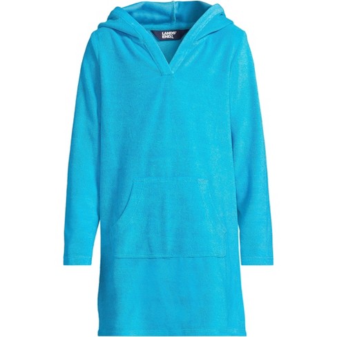 Lands End Kids Long Sleeve Hooded Front Pocket Terry Cloth Swimsuit Cover up Xxs Turquoise Target