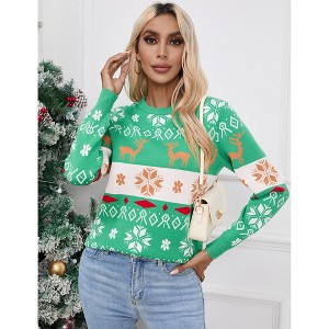 Women's Ugly Christmas Sweater Snowflake Print Crewneck Knit Top Holiday Party Pullover - 1 of 4